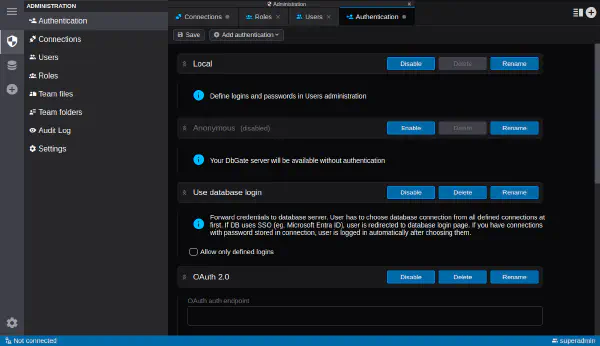 Authentization administration (Premium)