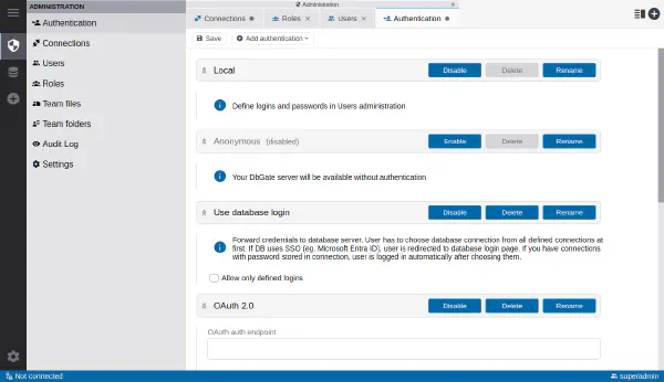 Authentization administration (Premium)