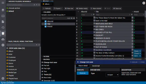 Data archive editor with macro preview