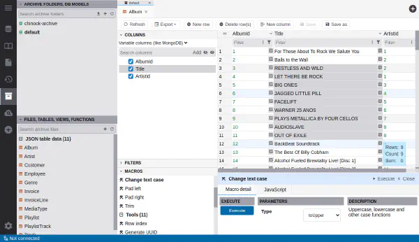 Data archive editor with macro preview