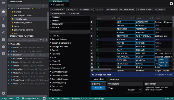 Macros in table data editor