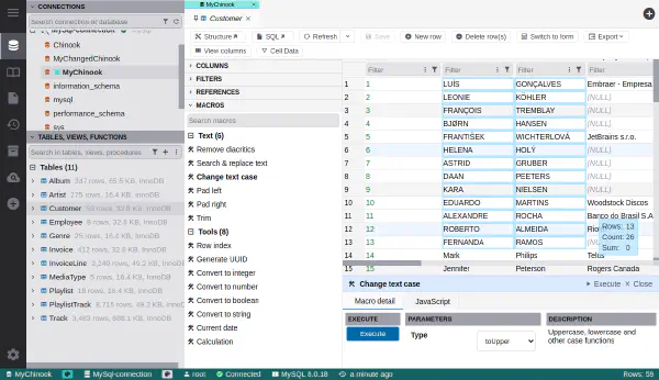 Macros in table data editor