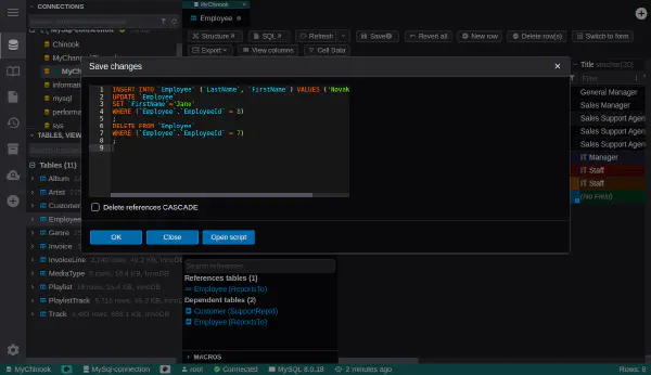 Modify data with SQL preview