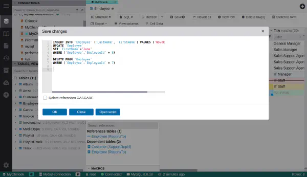 Modify data with SQL preview