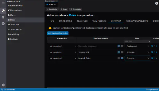 DbGate - database permissions