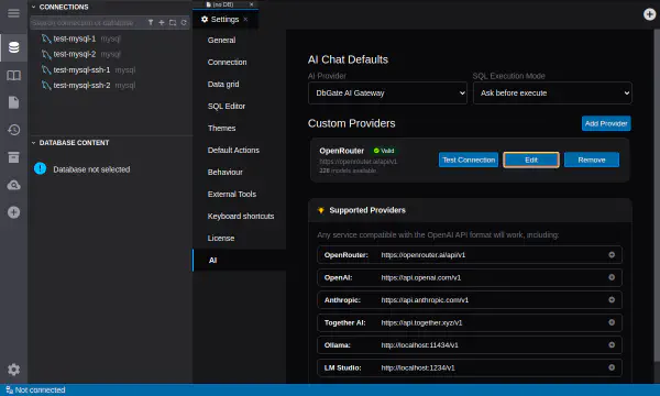 LLM providers settings