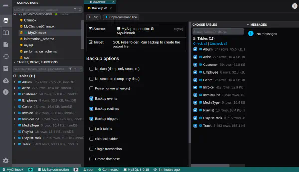 MySQL backup configuration