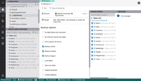 MySQL backup configuration