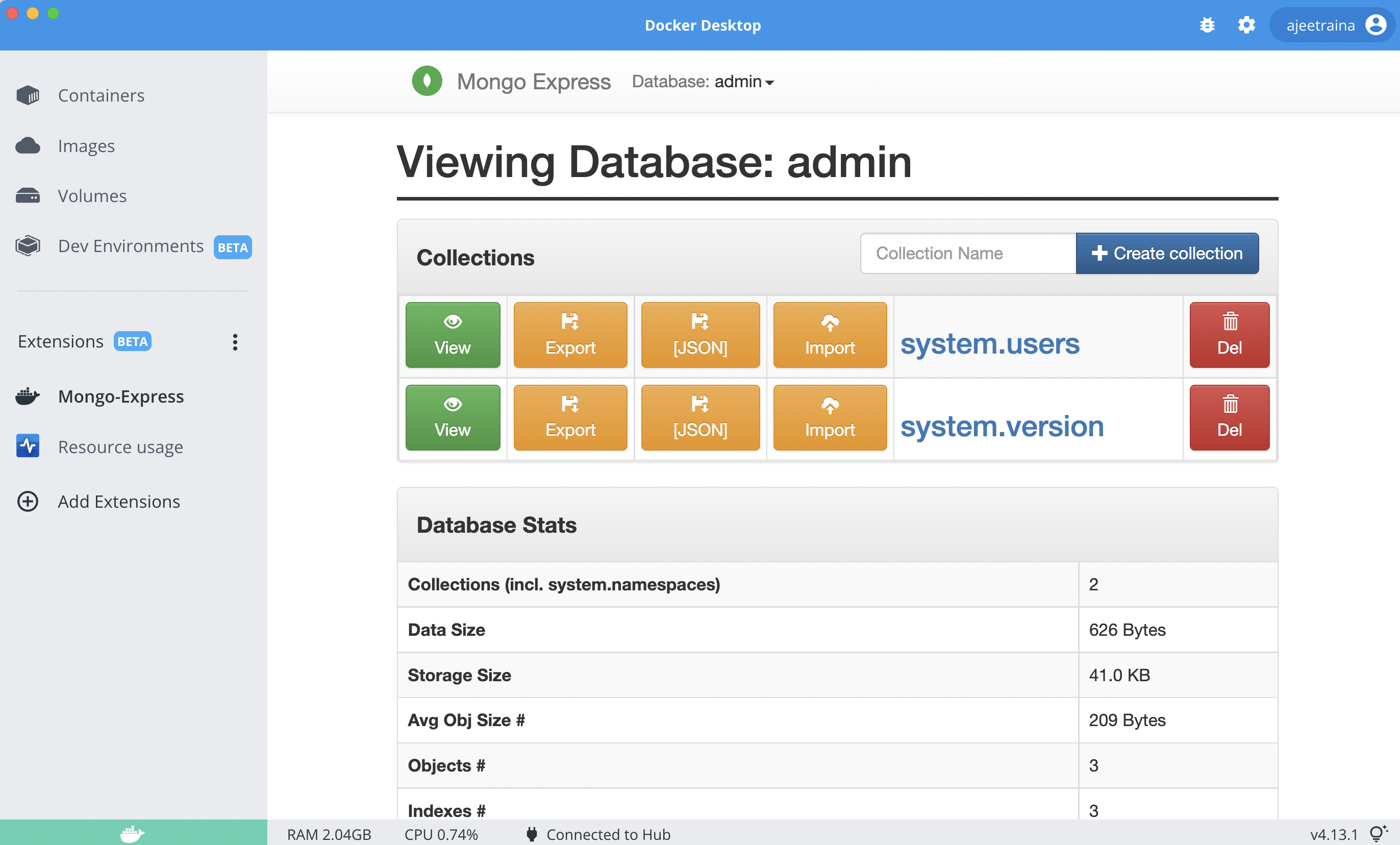 mongo-express screenshot