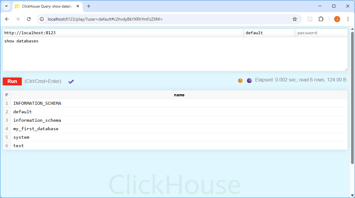 ClickHouse Play screenshot