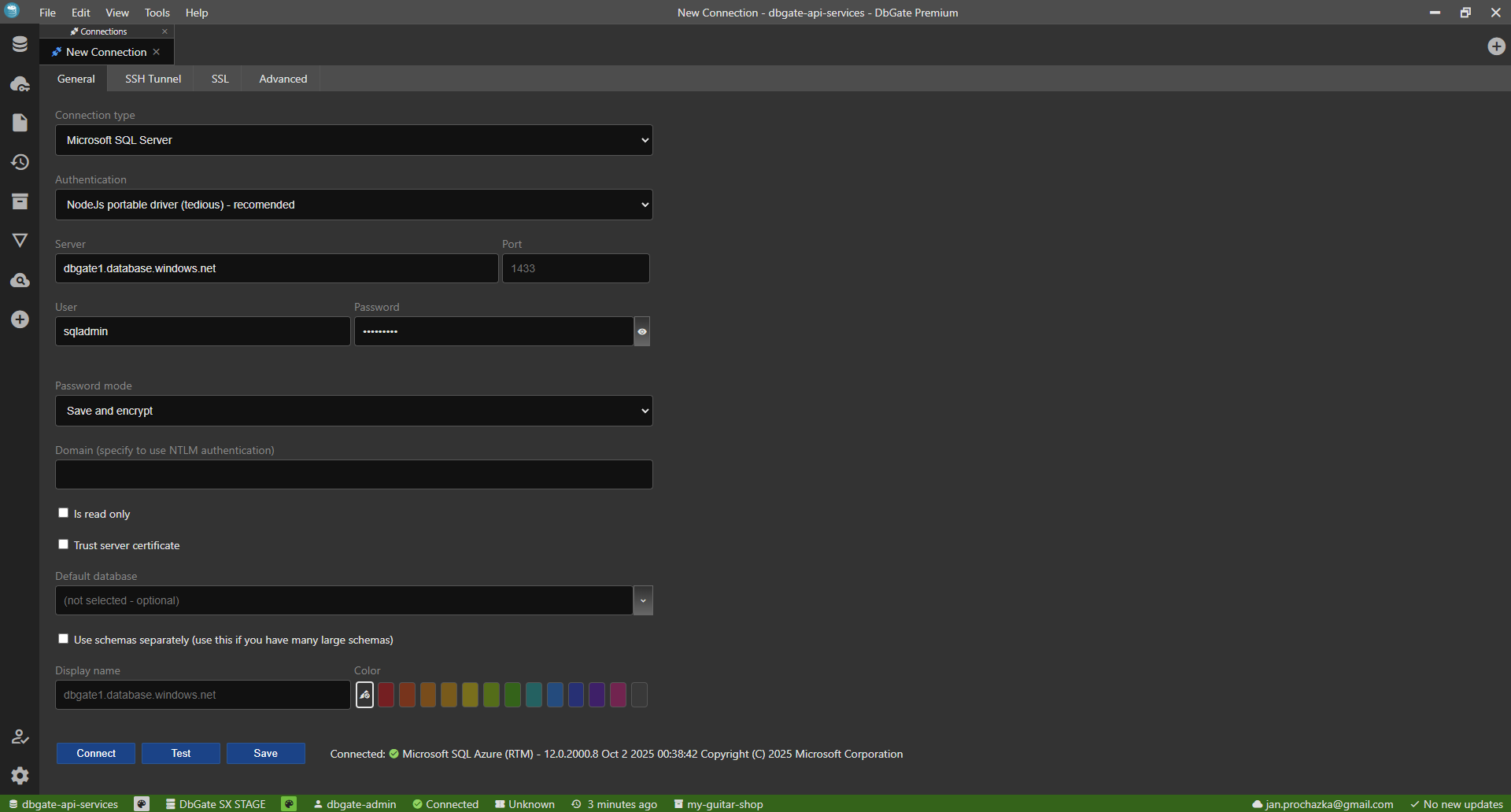 Azure database homepage