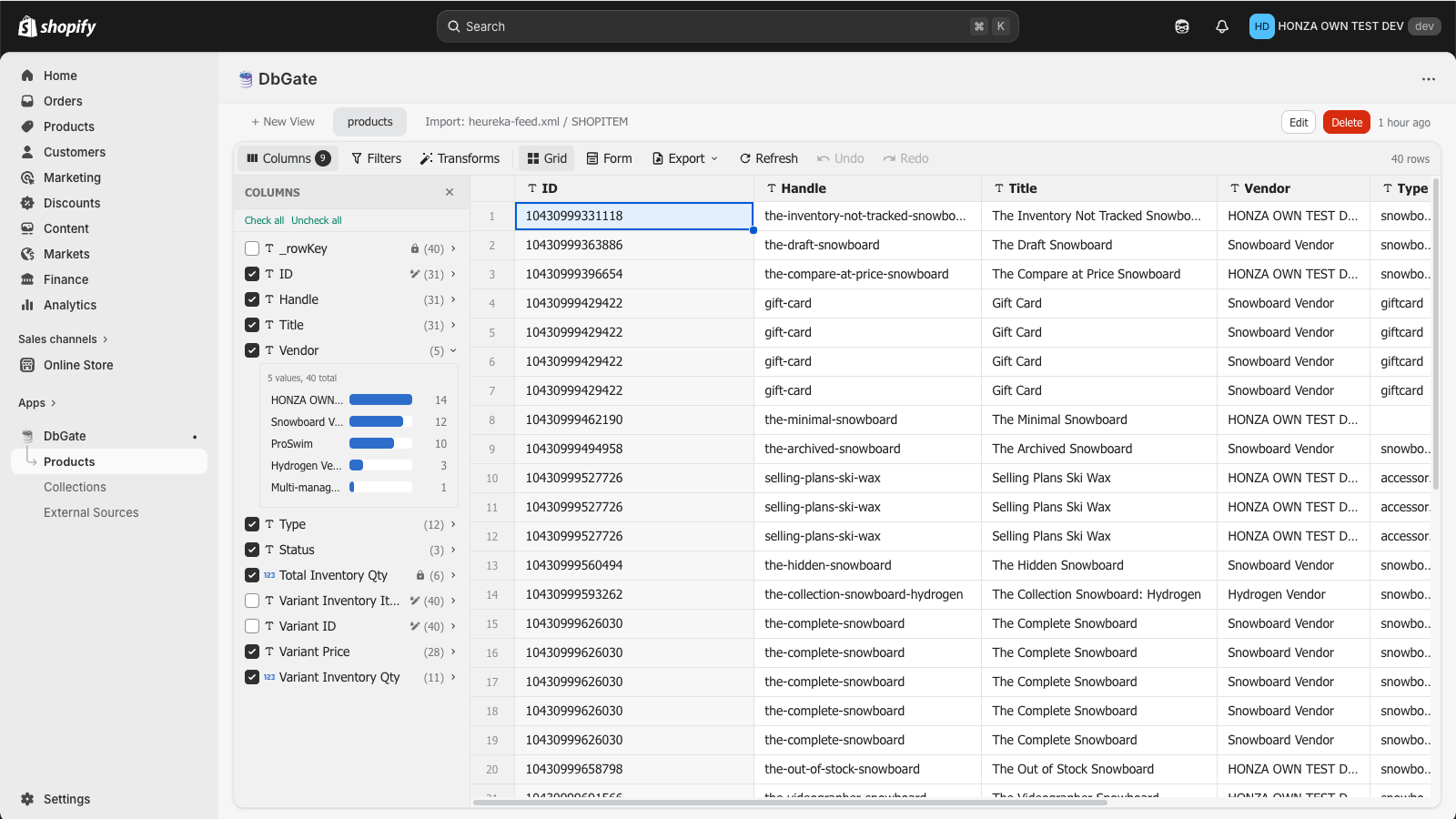 Browse and edit Shopify products in a spreadsheet-like grid