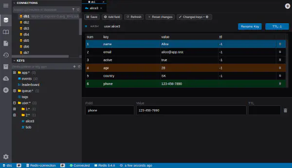 DbGate - redis hash edit