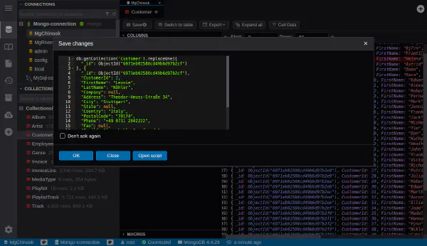 MongoDB data editor with save data preview