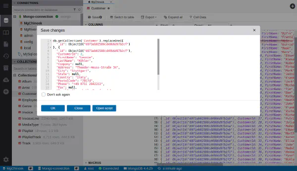 MongoDB data editor with save data preview